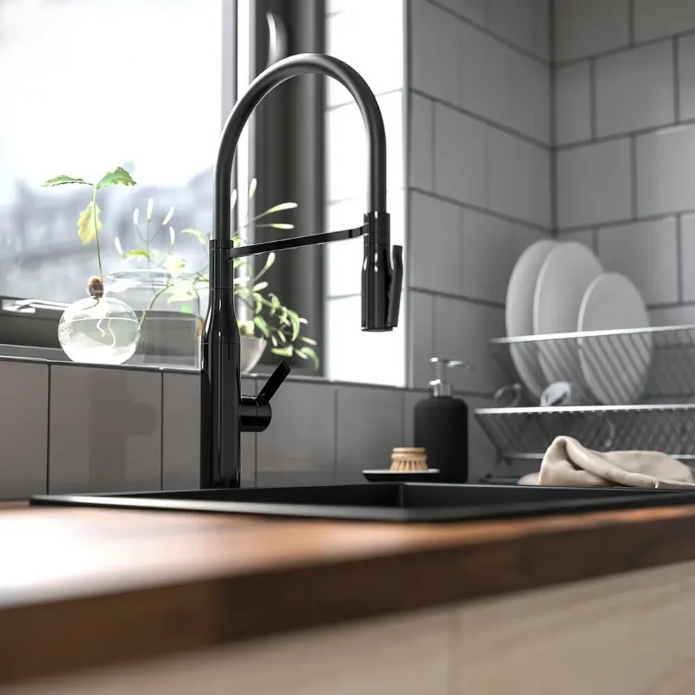 IKEA TOLLSJON Black Polished Kitchen Faucet w/ Hand Spray – NEW
